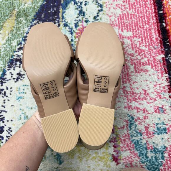 Qupid Brown Faux Leather Minimalist Crossover Heeled Sandal Heels 9 - Picture 6 of 8